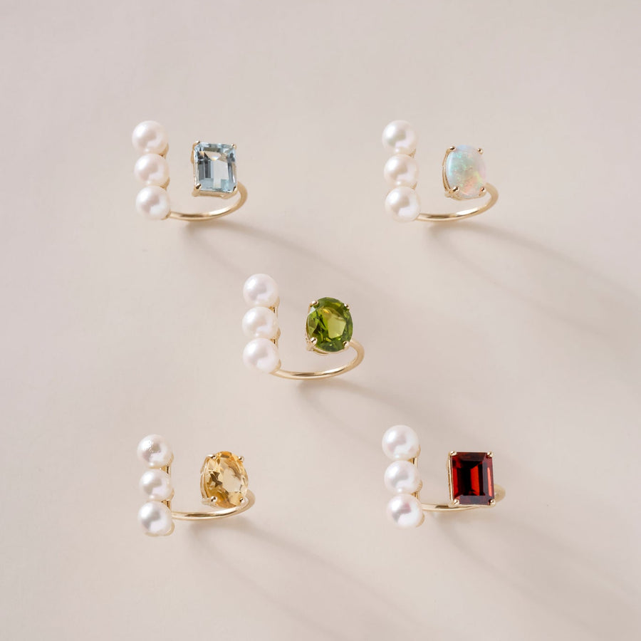 K10 3dotパール コンビネーションリング（ガーネット）