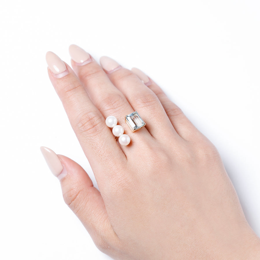 K10 3dotパール コンビネーションリング（アクアマリン）