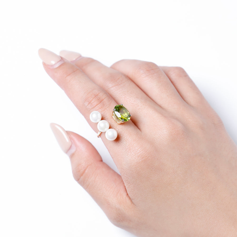 K10 3dotパール コンビネーションリング（ペリドット）