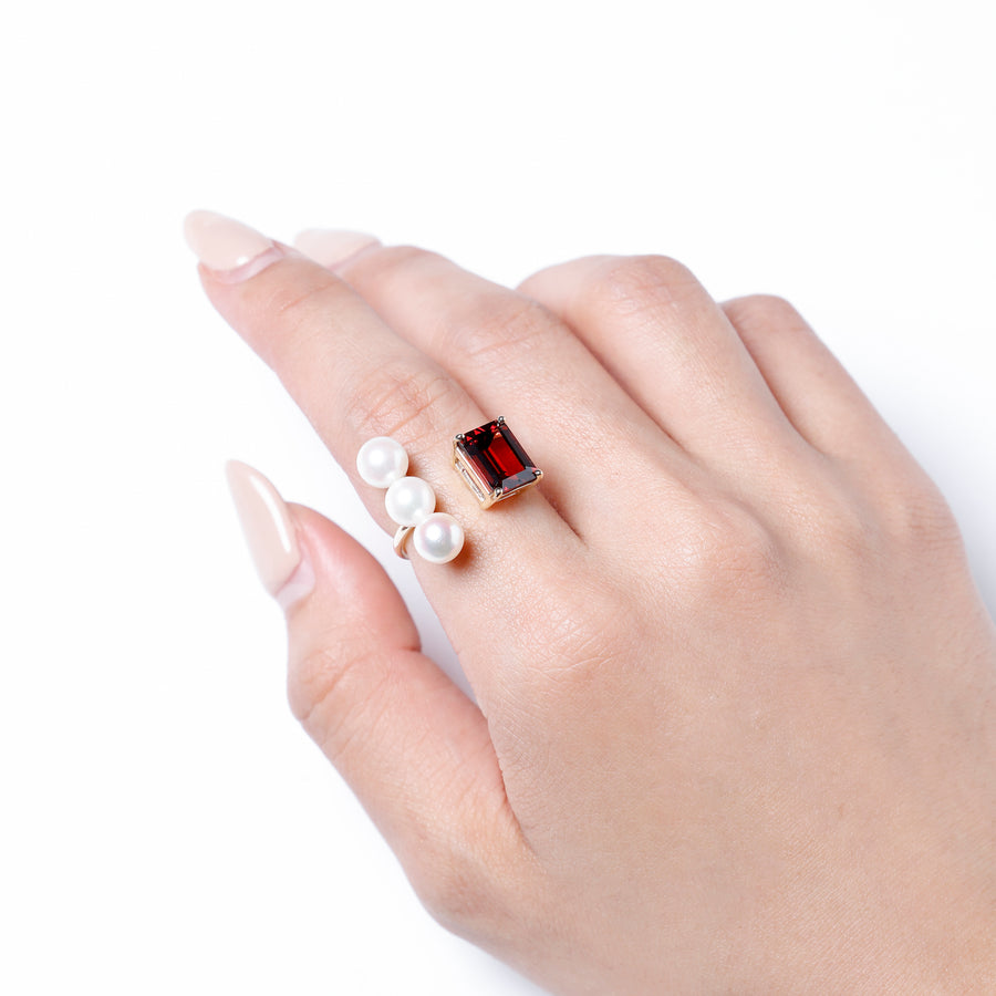 K10 3dotパール コンビネーションリング（ガーネット）