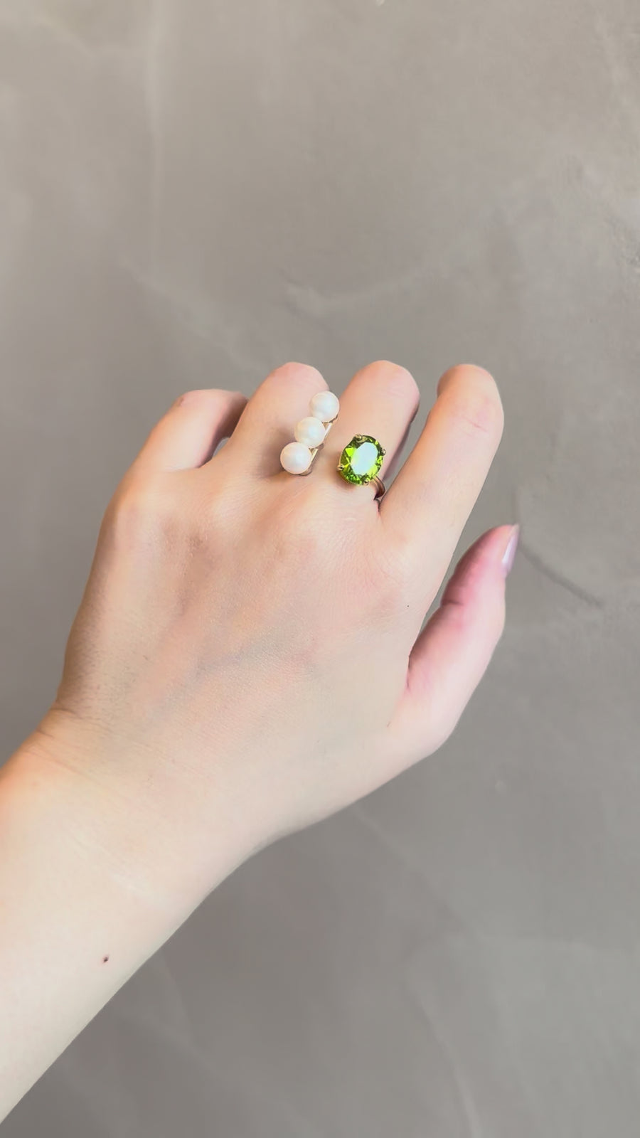 K10 3dotパール コンビネーションリング（ペリドット）